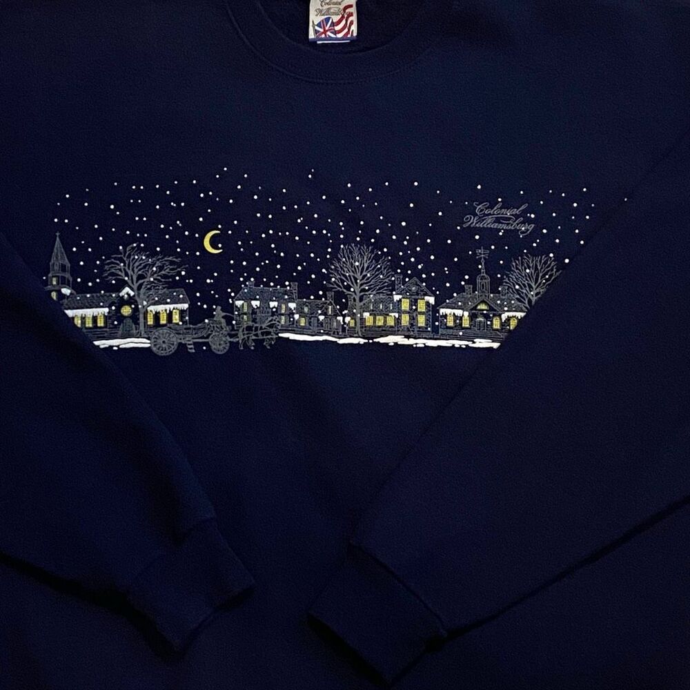 Vintage Colonial Williamsburg Navy Blue Christmas/Winter Sweatshirt Women’s L - Picture 4 of 6